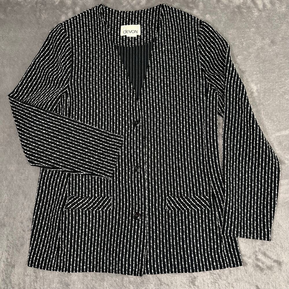 Vintage 80s Devon Women’s 16 Blazer Black White Tweed ILGWU Union Made USA